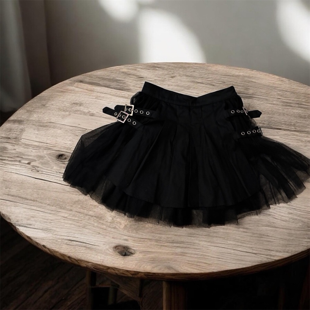 Black Pleated Skirt with Buckle Details - Picture 2 of 4
